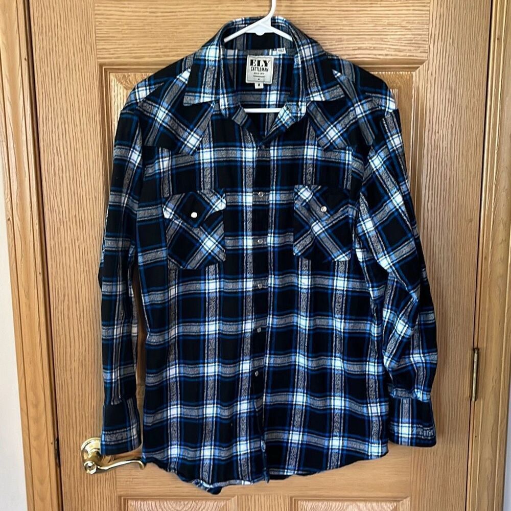 Ely Cattleman Blue‎ Black Mid Weight Long Sleeve Flannel Shirt Medium